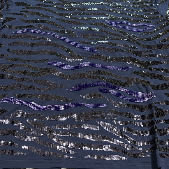 QUEEN OF SPARKLES Blue Zebra Sequin Short Sleeve Tee - Picture 6 of 8